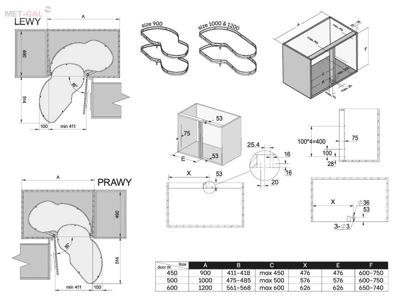 Półka narożna ATM Suplimo WB-425 (1000) P1 lewa