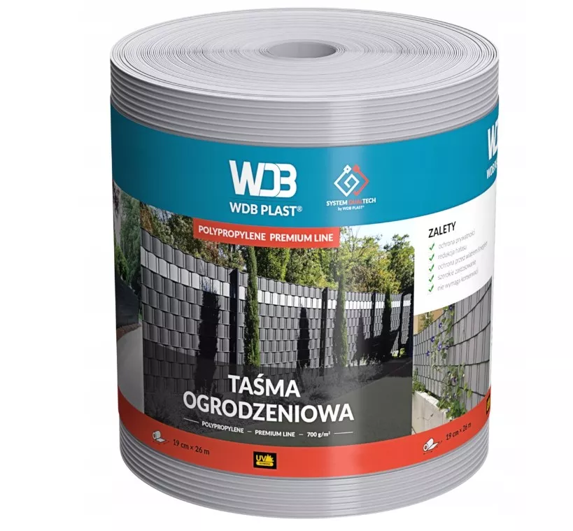 Taśma ogrodzeniowa szara 19 cm x 26 m