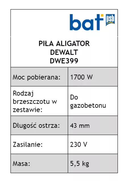 Piła Aligator DWE399 1700W Dewalt