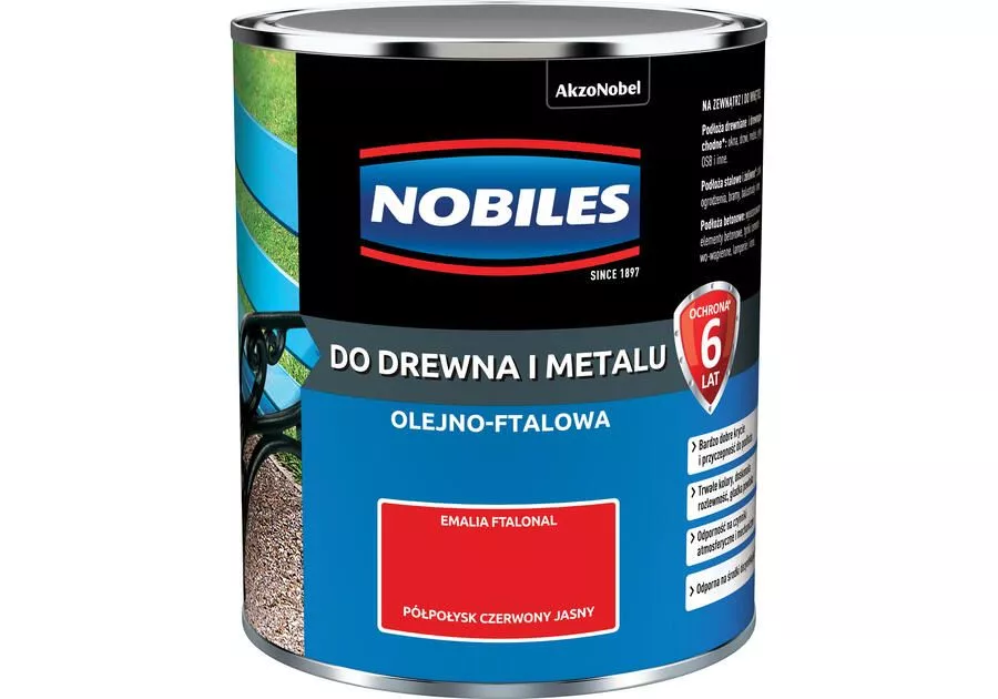 Farba olejno-ftalowa do drewna i metalu 0,7 l czerwona jasna Nobiles