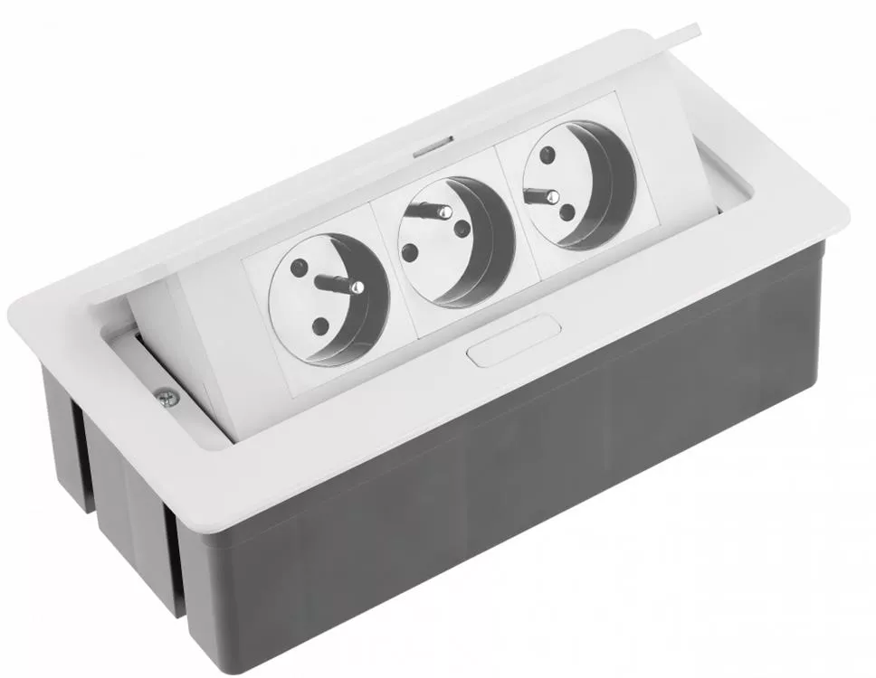Przedłużacz biurkowy wpuszczany 3 gniazda biały