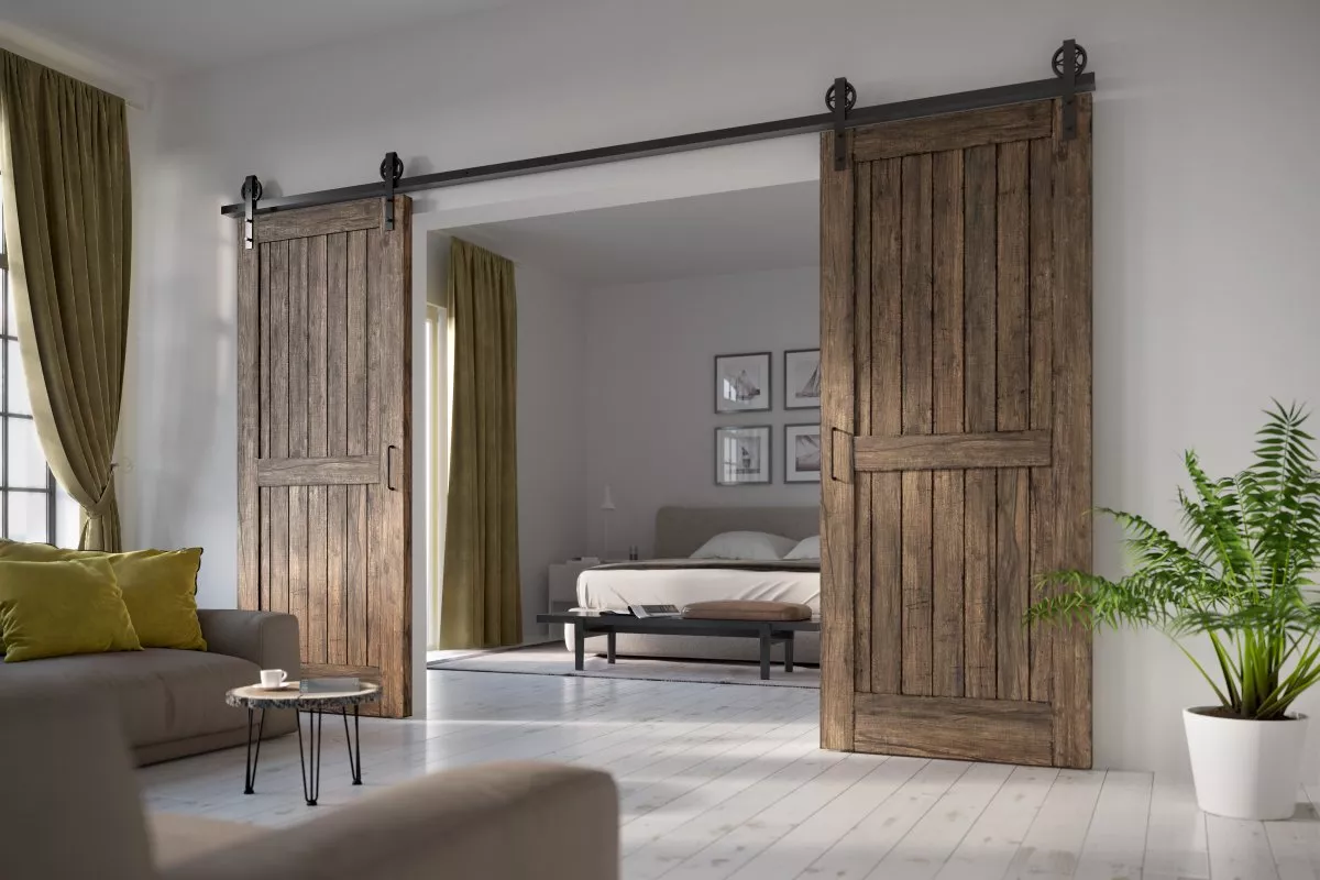 System przesuwny LOFT 200 cm czarny mat, drzwi przesuwne, duże koła