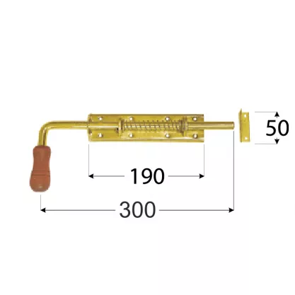 Zasuwka sprężynowa z rączką drewnianą 300x190x50 mm WSP260