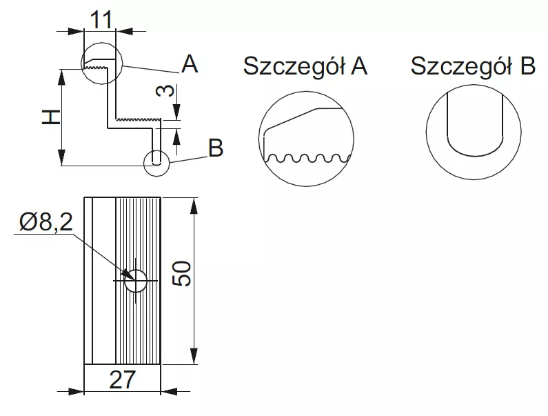 Baks boczny uchwyt panela BUF35