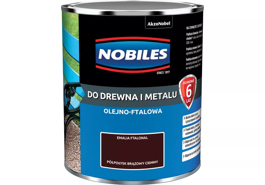 Farba olejno-ftalowa do drewna i metalu 0,7 l brąz ciemny Nobiles 