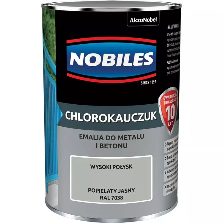 Emalia do metalu i betonu Chlorokauczuk popiel jasny wysoki połysk 0,9L